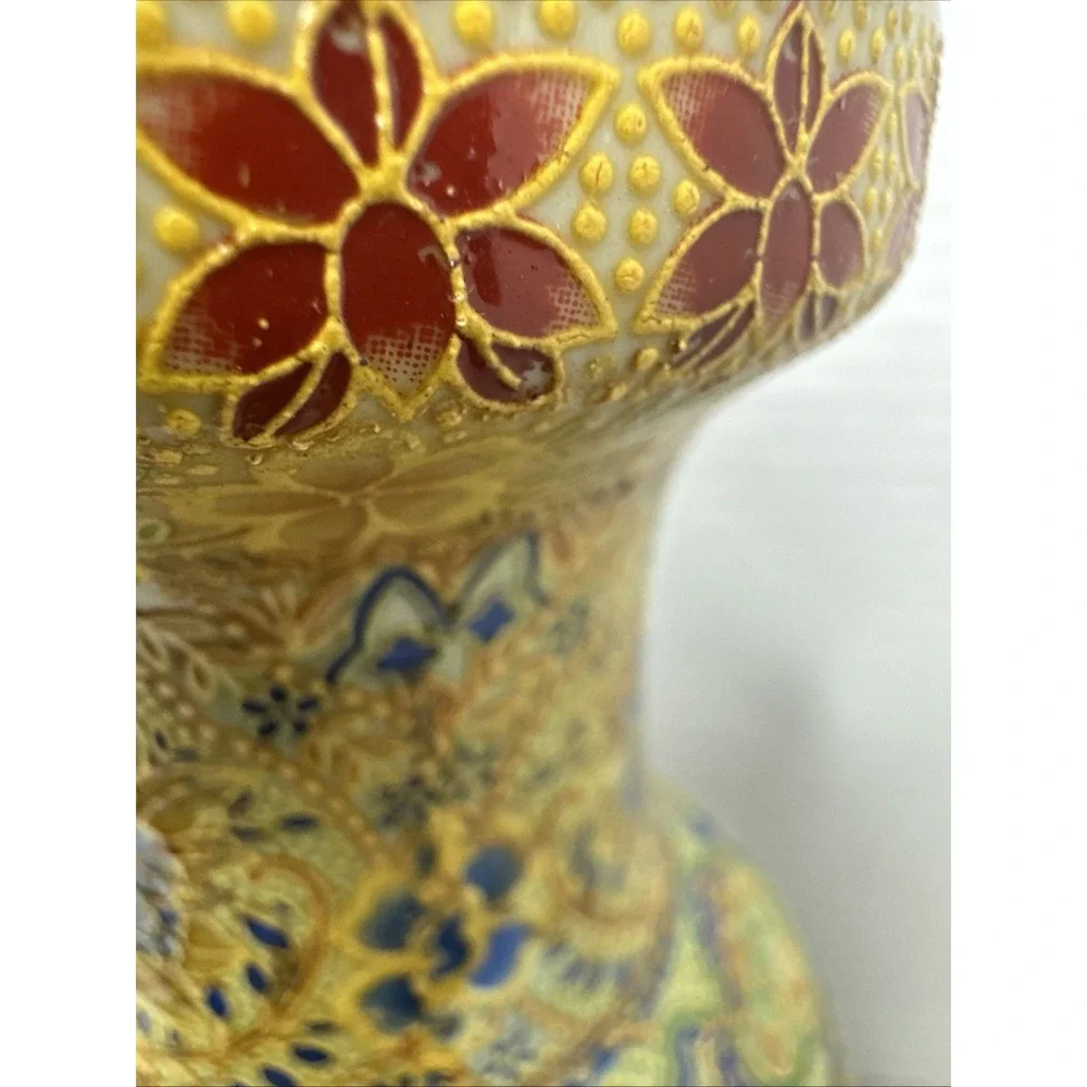 Vintage Japanese Royal‎ Satsuma Moriage Vase Geisha Flowers Large Vase (9